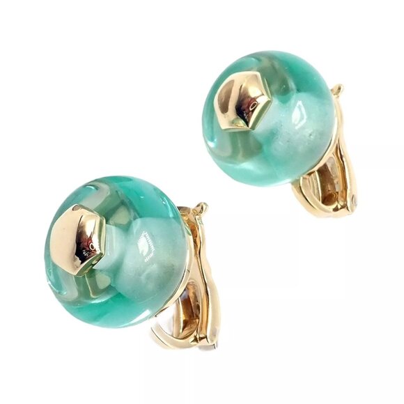 Authentic! Vintage Marina B 18k Yellow Gold Pneu Crystal Earrings - Picture 3 of 15